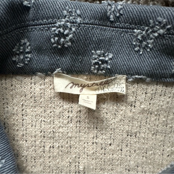 Mystree Cream Knit Jacket with Denim Floral Trim Size S Boutique - Picture 7 of 8